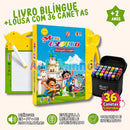Livro Bilíngue Toque e Som + Lousa Mágica + 36 canetas (3 em 1)