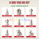 O que vem no kit: árvore, Sagrada Família, 2 anjinhos, 3 Reis Magos, ovelhinha e rena